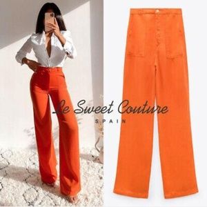 NWT Zara Orange Wide Leg High Waist Pants